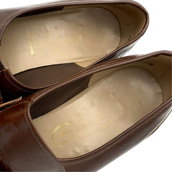 VINTAGE 60s-70s Brown Heeled Loafers with Wood Sole and Heel - Picture 10 of 10
